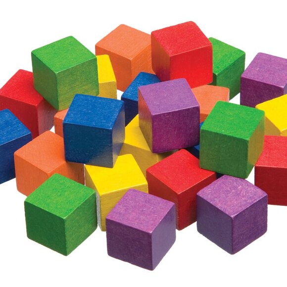 NEW 100 wood color Blocks 1" 6 colors math manipulatives cubes sorting patterns - Picture 8 of 11